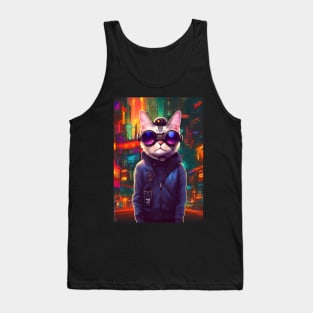 Techno Cat In Japan Neon City Tank Top